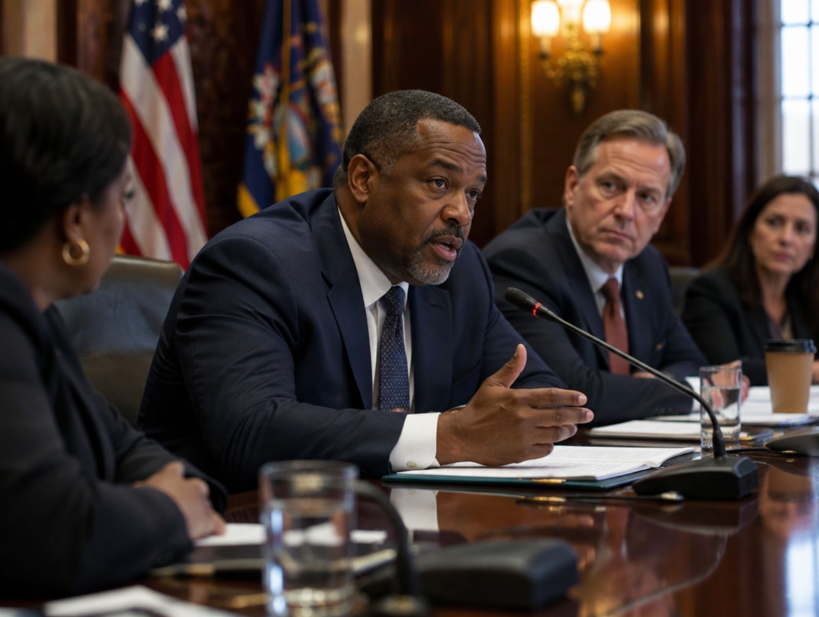 A policy roundtable in a state capitol committee room